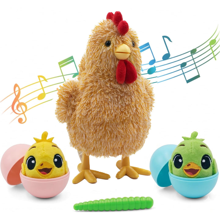YH YUHUNG Interaktives Mama-Huhn Plüschspielzeug, Geht Singt und Legt Eier, Elektronisches Bauernhof