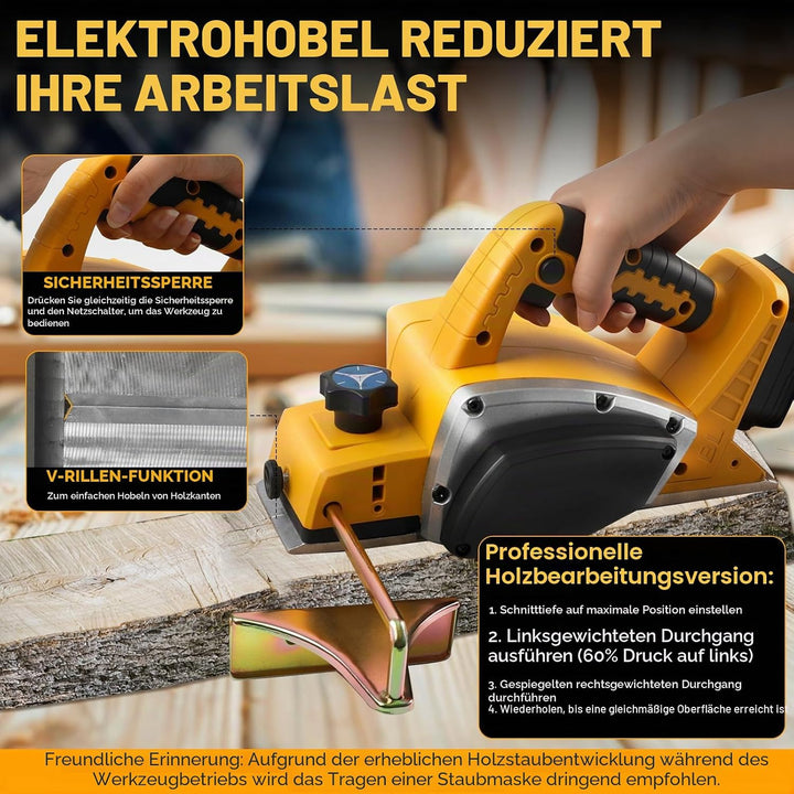 Kabellose elektrische Hand-Planer kompatibel mit Dewalt 20V Batterie, 15000RPM bürstenlose Power Hol