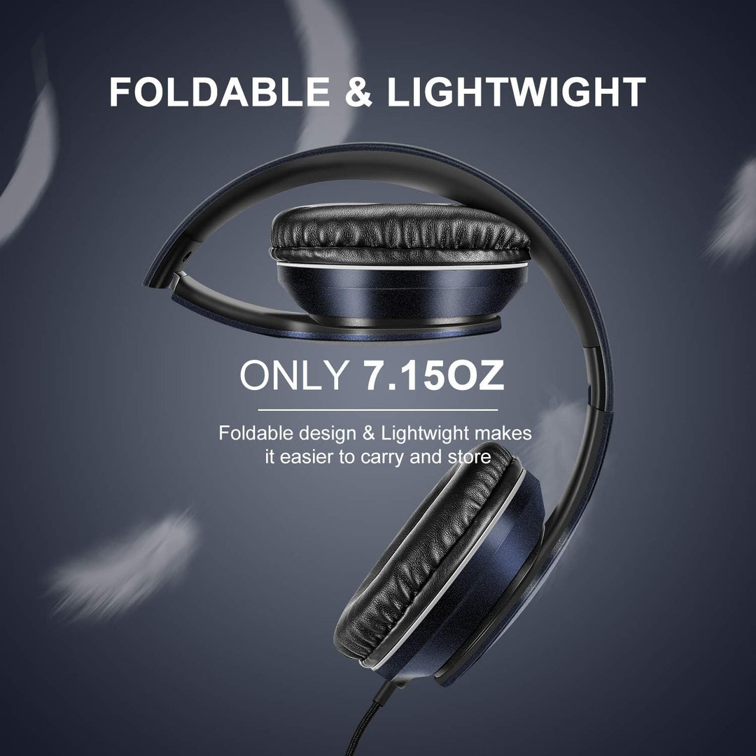 LORELEI X6 Over-Ear Headphones with Microphone, Lightweight Foldable & Portable Stereo Bass Headphon