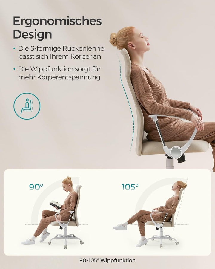 SONGMICS Bürostuhl, ergonomischer Schreibtischstuhl, Drehstuhl, gepolsterter Sitz, höhenverstellbar