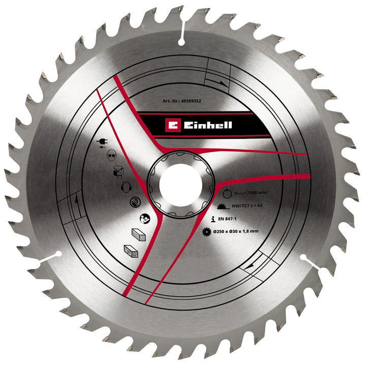 kwb by Einhell HM-Sägeblatt (Ø 250 x 30 mm, 42 Zähne, passend für diverse Einhell Tischkreissägen, Z