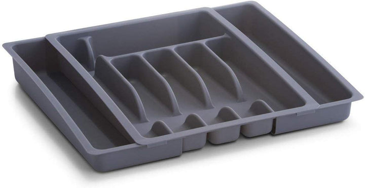 Zeller 24887 Besteckkasten, ausziehbar, Kunststoff, grau, ca. 29-48x38x6,5, ausziehbarer Besteckeins