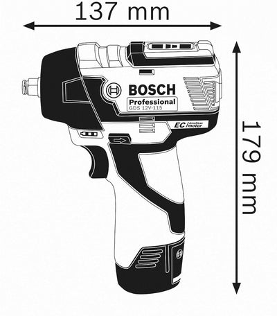 Bosch Professional 12V System Akku Drehschlagschrauber GDS 12V-115 (max. Drehmoment 115 Nm, Schlagza