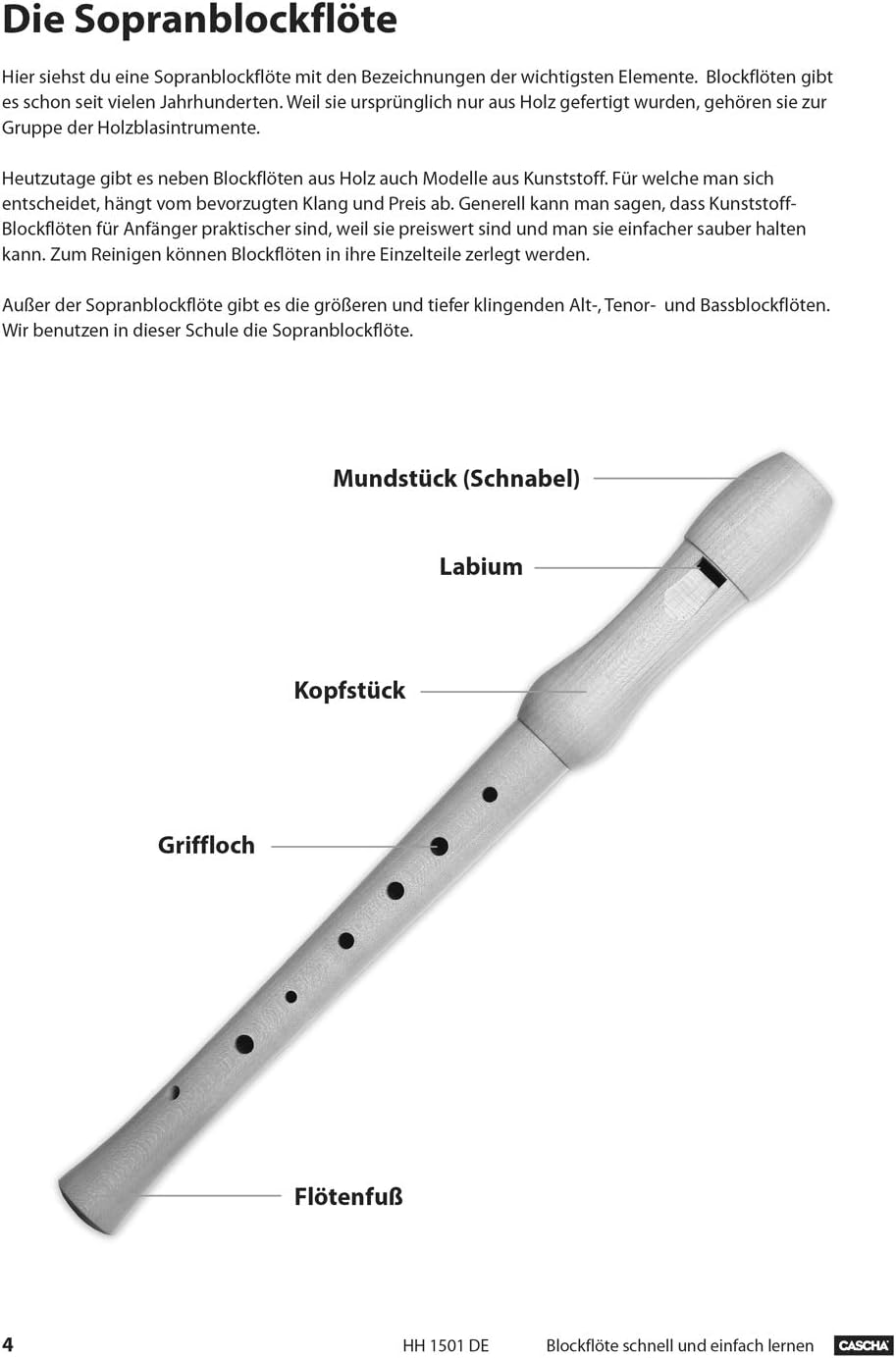 CASCHA,HH 1500,Blockflöten AA8Set, Flöteaus Kunststoff zumLernen für Kinder und Anfängermit Buch, De