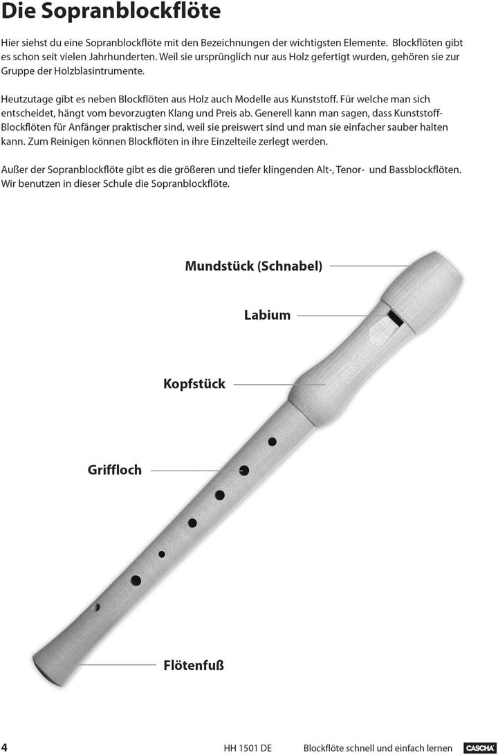 CASCHA,HH 1500,Blockflöten AA8Set, Flöteaus Kunststoff zumLernen für Kinder und Anfängermit Buch, De