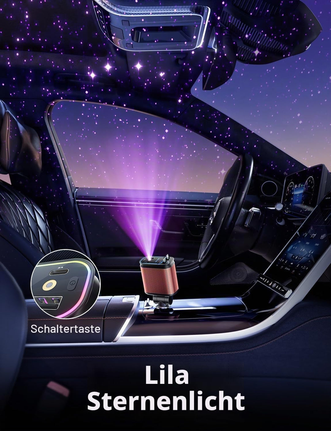 4 in 1 Zigarettenanzünder USB C 69W Auto Ladegerät Adapter, Einziehbares Sternenhimmel Auto Zubehör,