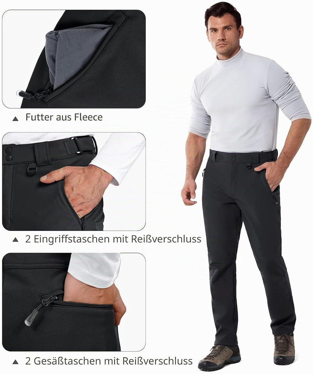 33,000ft Outdoorhose Herren Softshellhose Wasserdicht Winddicht Skihose Warm Fleece Gefüttert Arbeit