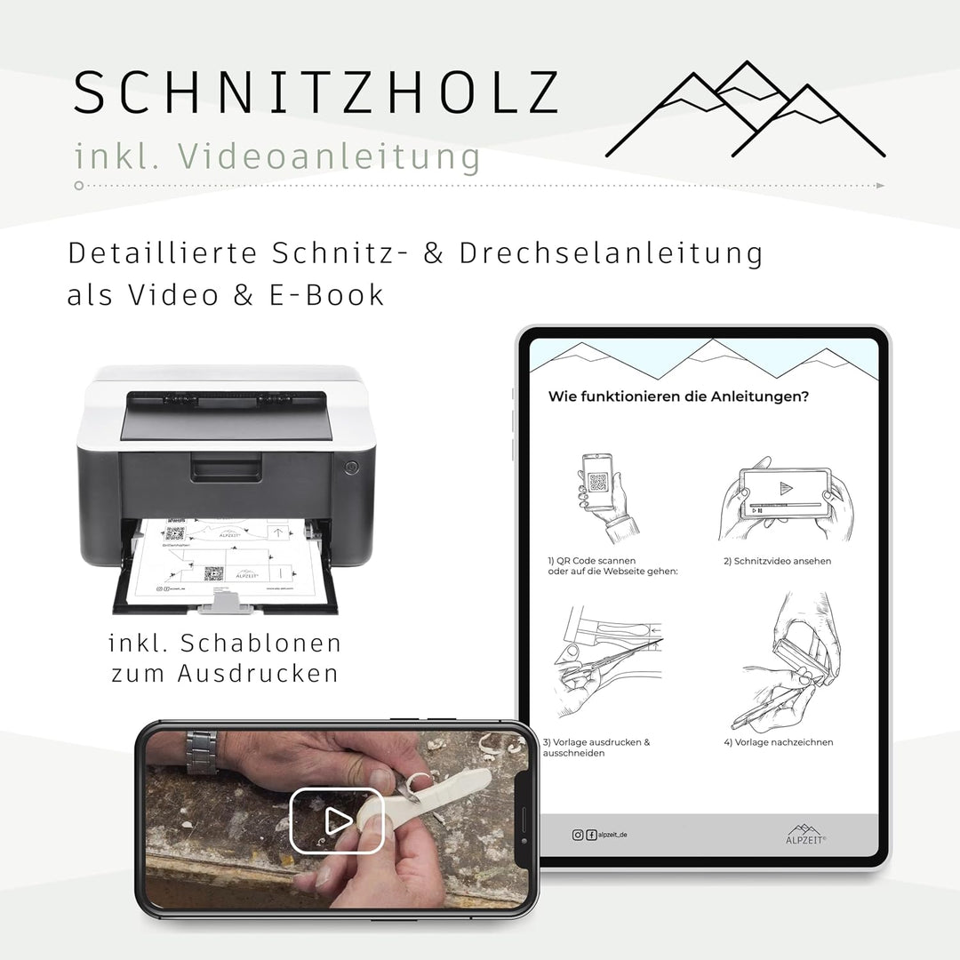 12er Pack Schnitzholz Linde aus den Alpen Schnitzanleitung – Rohlinge aus unbehandeltem Lindenholz z