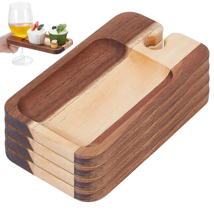 UNICRAFTALE 4 Stück Wein Vorspeisenteller Holz Cocktailteller Mit Glashalter Kamel Käsebrett Mit Wei
