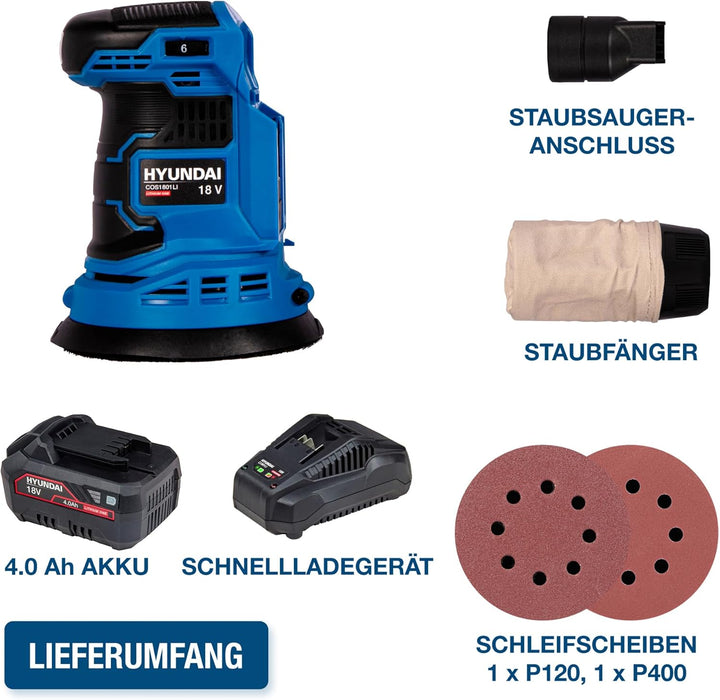 HYUNDAI Akku-Exzenterschleifer COS1801LI, Schwingschleifer, Schleifmaschine, Schleifer, Schleifgerät