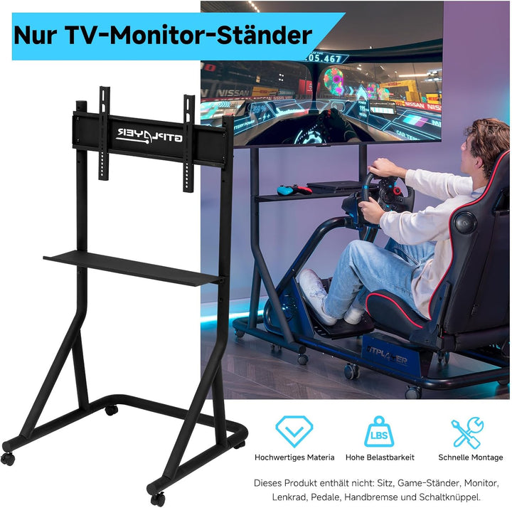 GTPLAYER Rennsimulator Monitorhalterung höhenverstellbar mit Rollen für 32-65 Zoll Fernseher & Monit