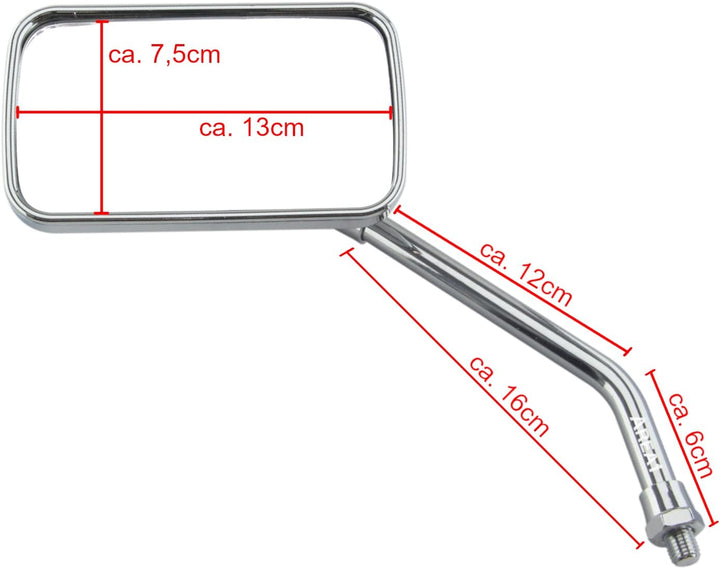 Area1 Universal Motorrad Rückspiegel Paar e-geprüft 2xM10 Rechtsgewinde + 5Adapter, Spiegel kompatib