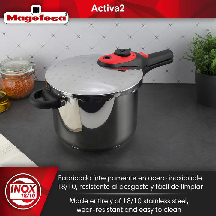 Magefesa Activa2 Schnellkochtopf-Set, 3 + 6 l, Edelstahl 18/10, 2 Kochprogramme, geeignet für alle H