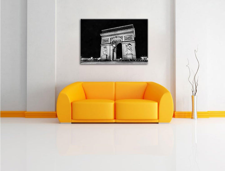 Pixxprint Dark Triumphbogen bei Nacht / 100x70cm Leinwandbild bespannt auf Holzrahmen/Wandbild Kunst