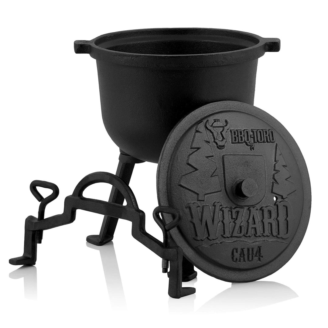 BBQ-Toro Zauberkessel "Wizard" | Kochtopf aus Gusseisen | Gusstopf mit drei Beinen, Deckel, Bügel un