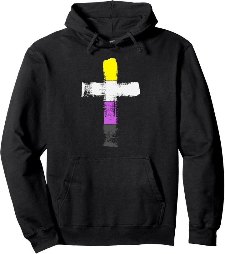 Kreuz in nicht-binären Farben, LGBTQA+, christlich religiös Pullover Hoodie