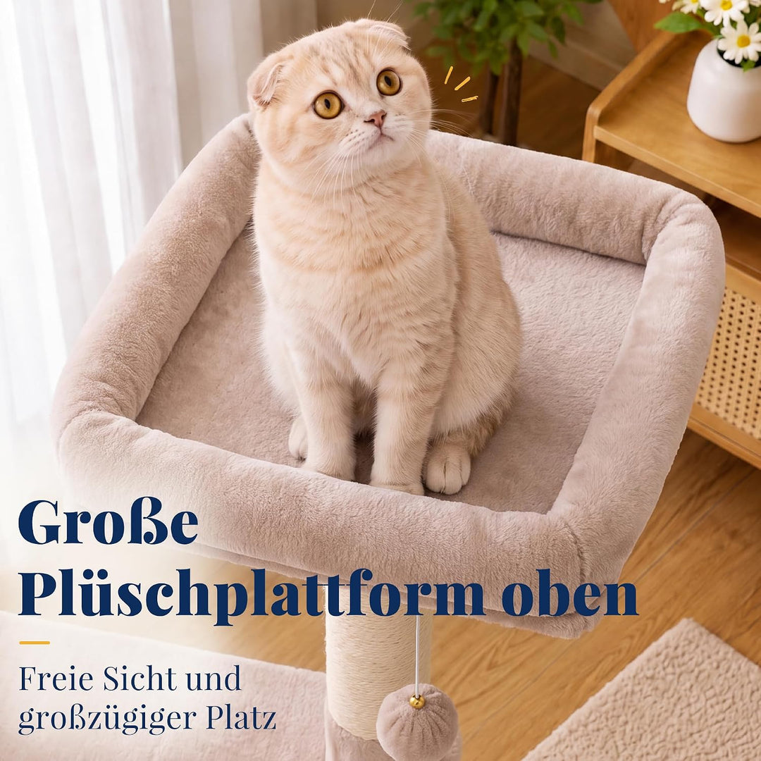 Hey-Brother Kratzbaum, 135 cm Indoor Katzenbaum, Mit gepolsterter Plattform Bett, Spielzeug Ball, Hö