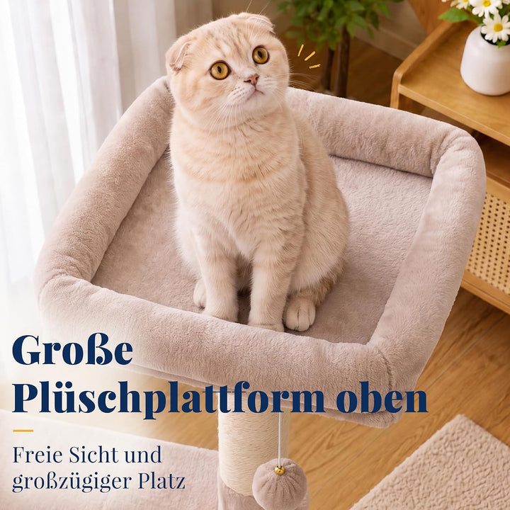 Hey-Brother Kratzbaum, 135 cm Indoor Katzenbaum, Mit gepolsterter Plattform Bett, Spielzeug Ball, Hö