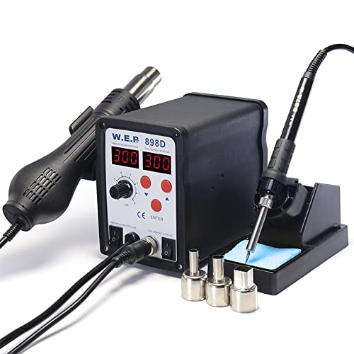 Lötstation Lötkolben Reichweit 898D 2IN1 LCD ESD SMD Lötmaschine 700W Leistungsstarke Heissluft-Rewo