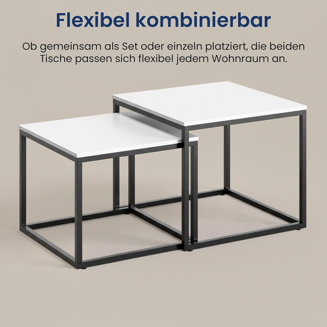 Home Collective Couchtisch 2er Set quadratisch aus Holz, Wohnzimmertisch Modern, Beistelltisch Set 2