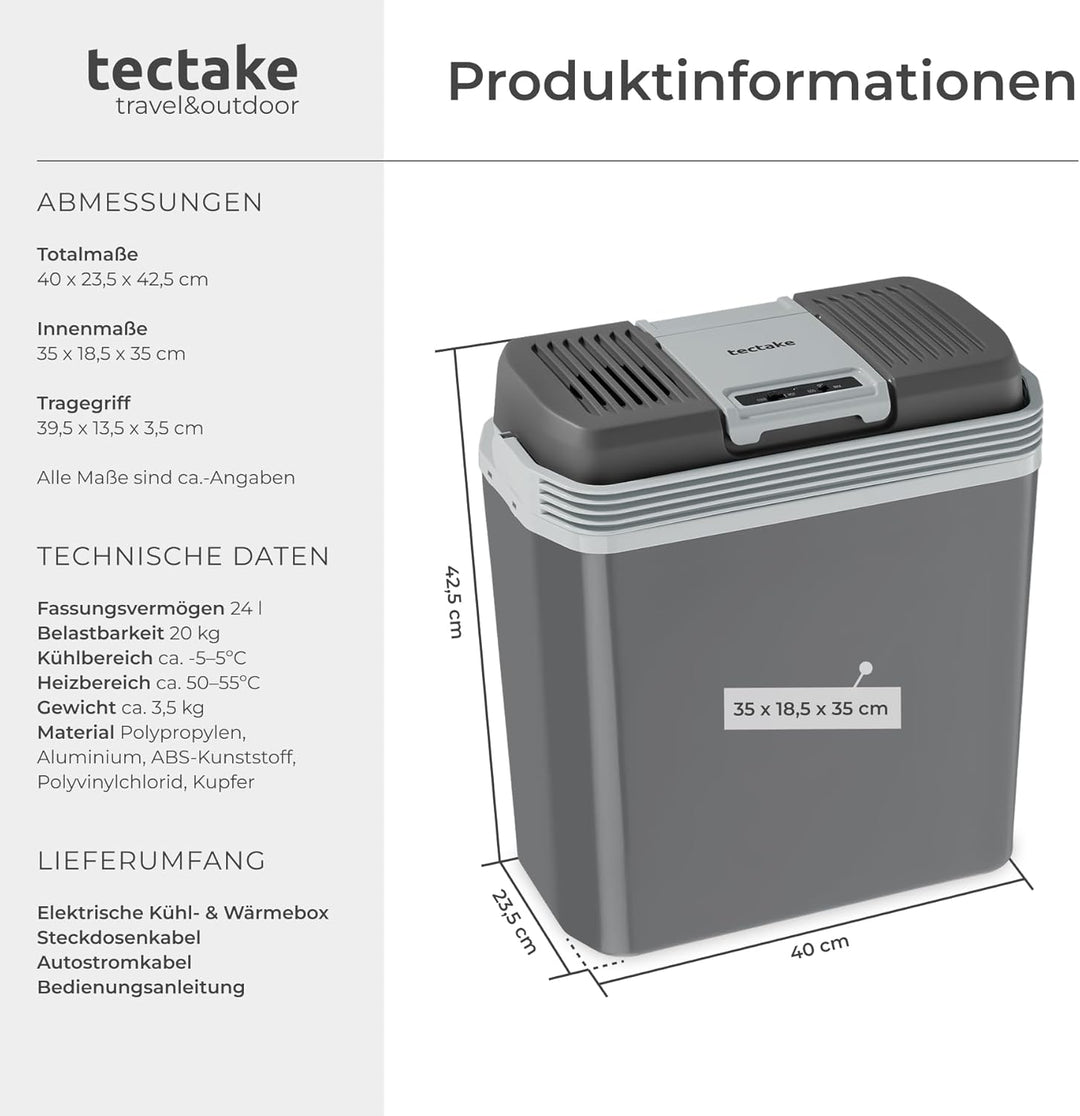 tectake® elektrische Kühl- und Wärmebox, 20 l Fassungsvermögen, mit ECO-Modus, Steckdosen- und Autoa