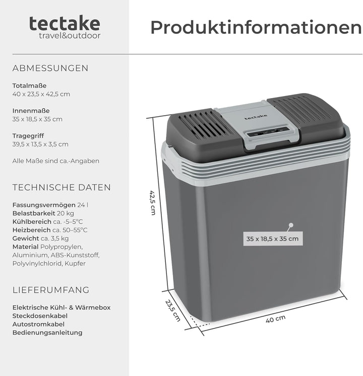 tectake® elektrische Kühl- und Wärmebox, 20 l Fassungsvermögen, mit ECO-Modus, Steckdosen- und Autoa