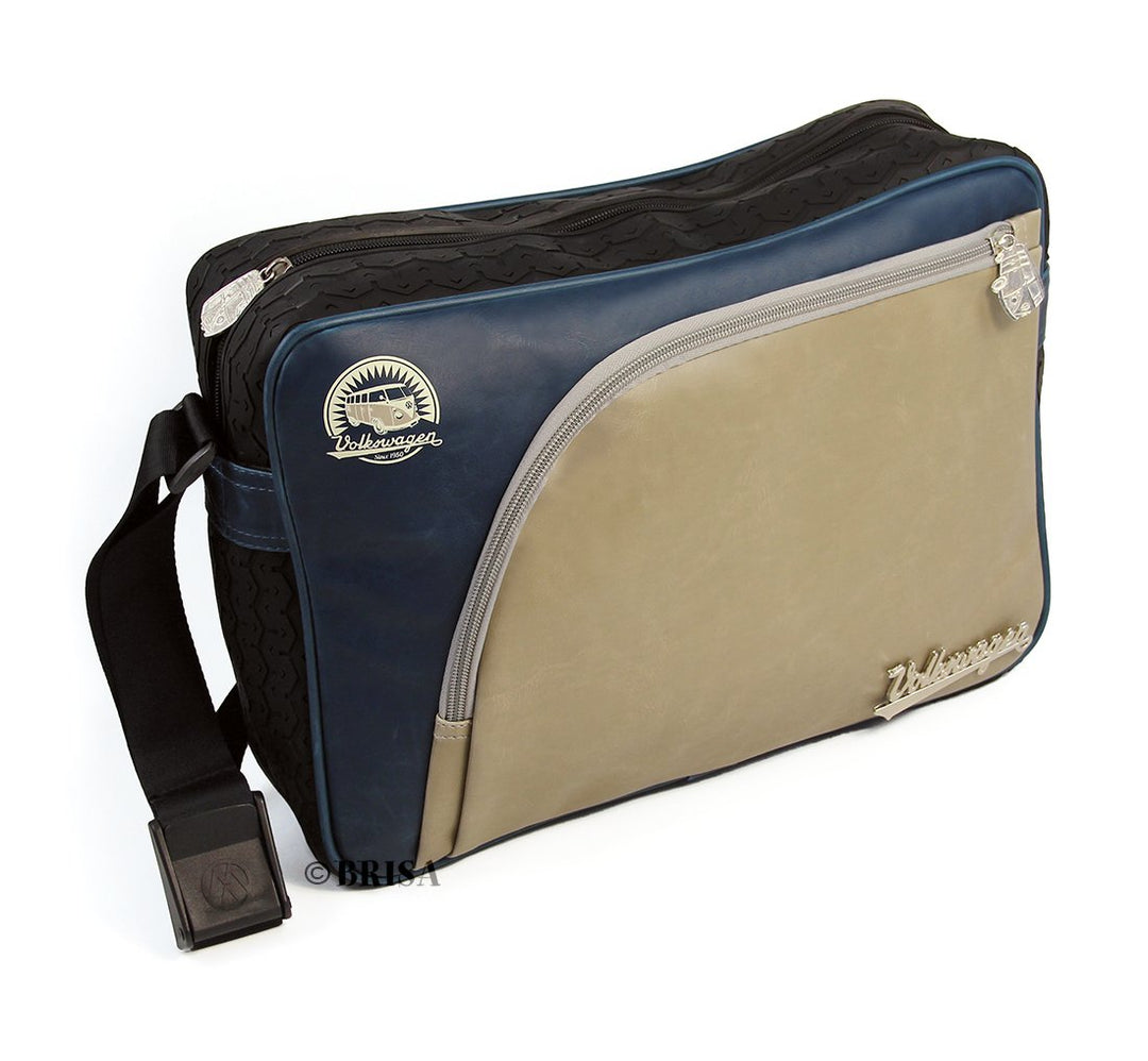 BRISA VW Collection - Umhänge-Tasche-Messenger-Bag mit Reifenprofil im VW T1 Bus Design (Vintage) Gr