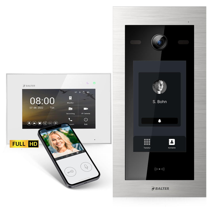 Balter EVO-HD Video Türsprechanlage mit Touchscreen Türstation, Video Türklingel, Smartphone App, 1