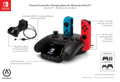 PowerA Controller-Ladestation für Nintendo Switch Schwarz Single, Schwarz Single