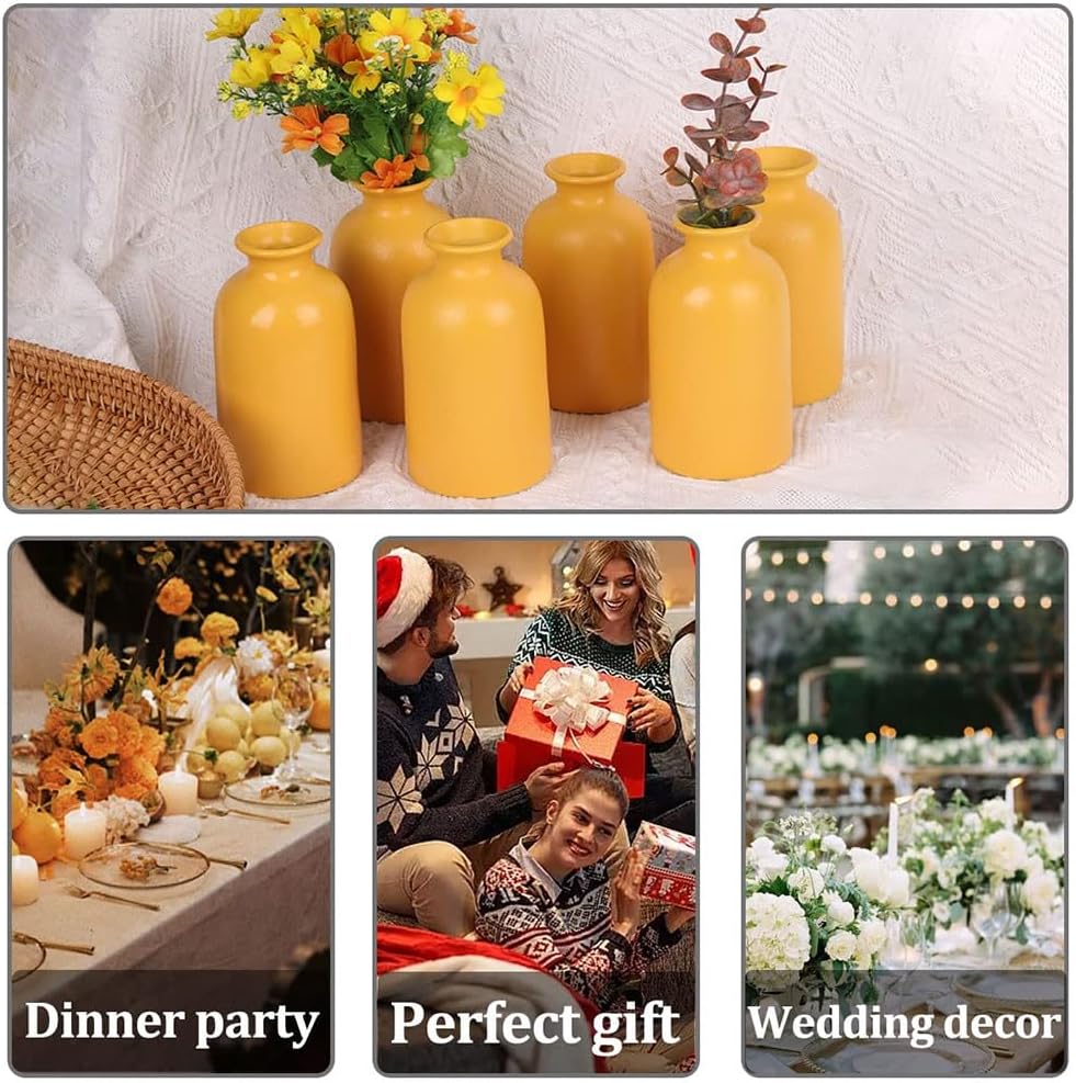 Kleine gelbe Vase, moderne Boho-Vasen für trockene Blumen, gelbe Keramik-Vasen für Heimdekoration, k