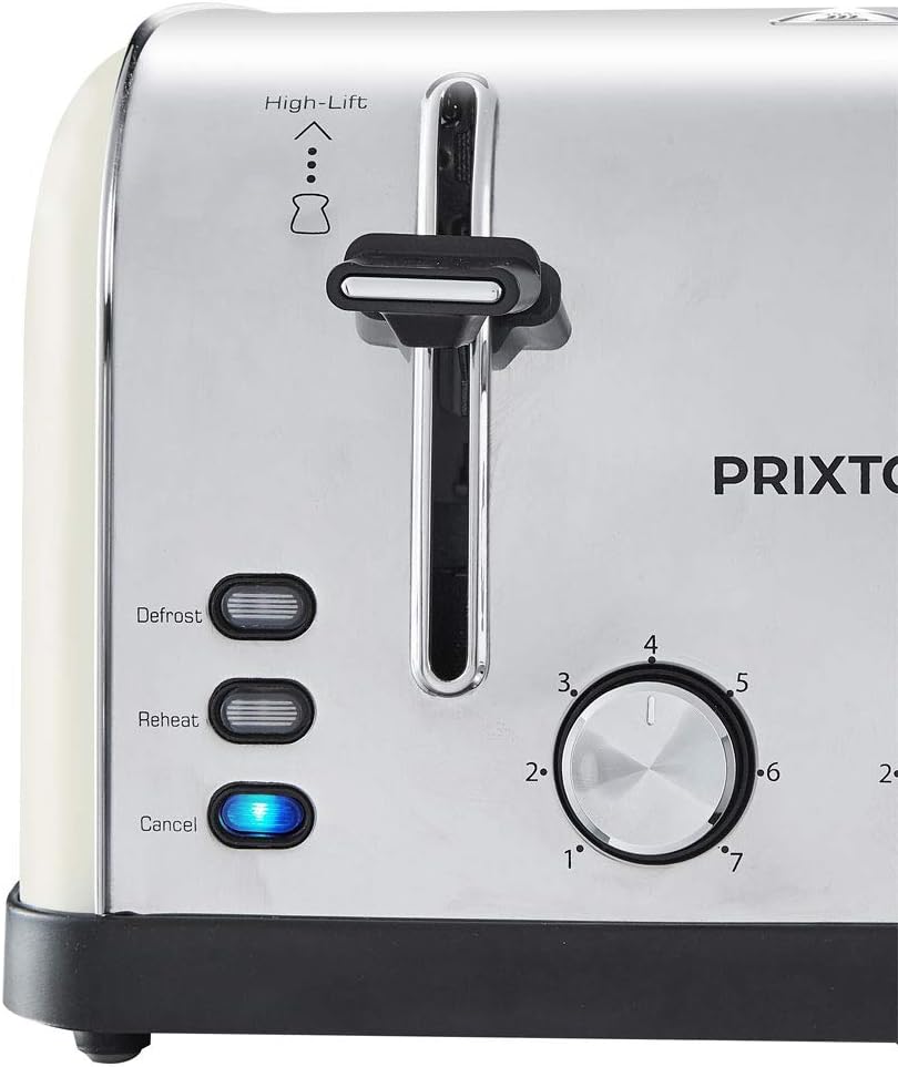 PRIXTON 4 Slice Toaster 1900W mit 4 extra breiten Schlitzen, Edelstahl, 7 Bräunungsstufen, Auftau- u
