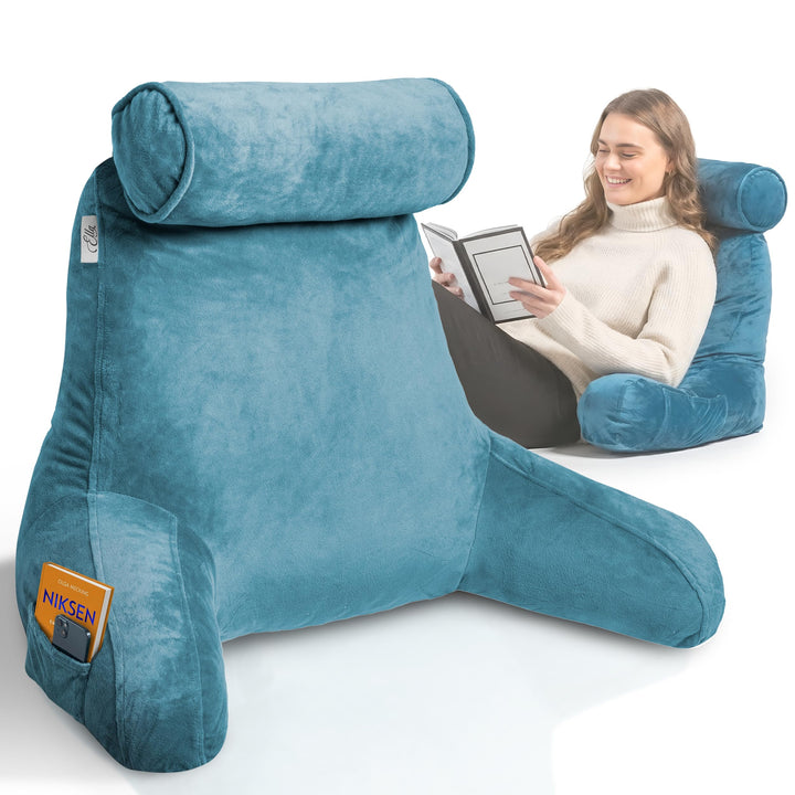 Ella Lesekissen für Bett und Sofa mit Abnehmbarer Nackenrolle - Rückenkissen Bett - Reading Pillow a