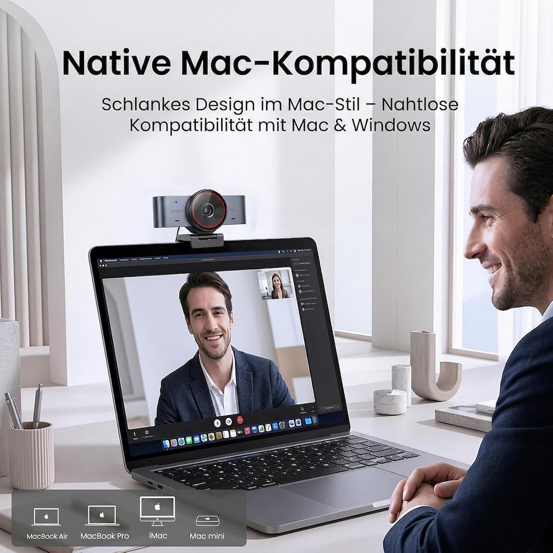 EMEET C960 Ultra 4K Webcam für Mac, 1/1,5” Sensor, Webcam mit Datenschutzabdeckung, 4K@30FPS/1080P@6