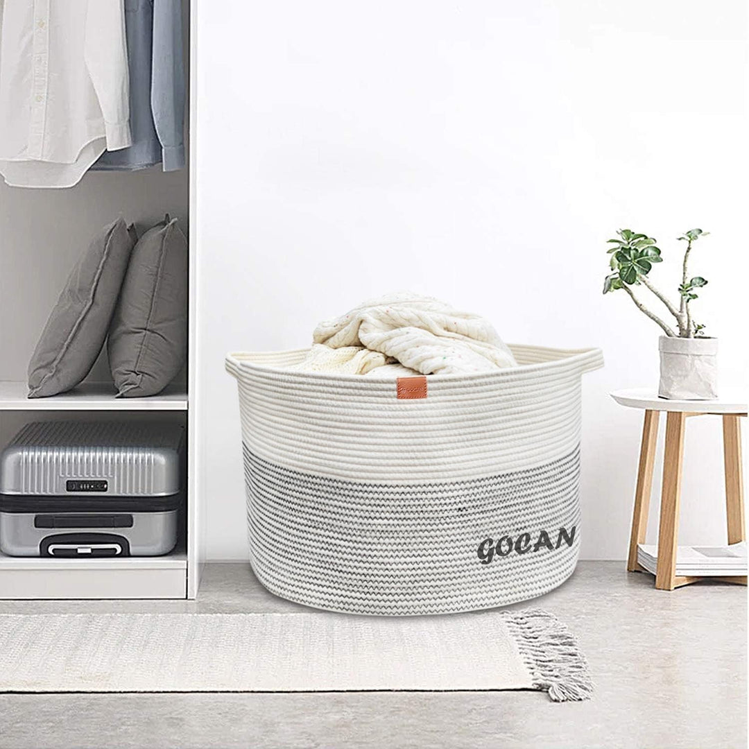 GOCAN Extra grosser Deckenkorb Baumwollseilkorb D55 X H35cm Gewebte Wäschekörbe für Decken Aufbewahr