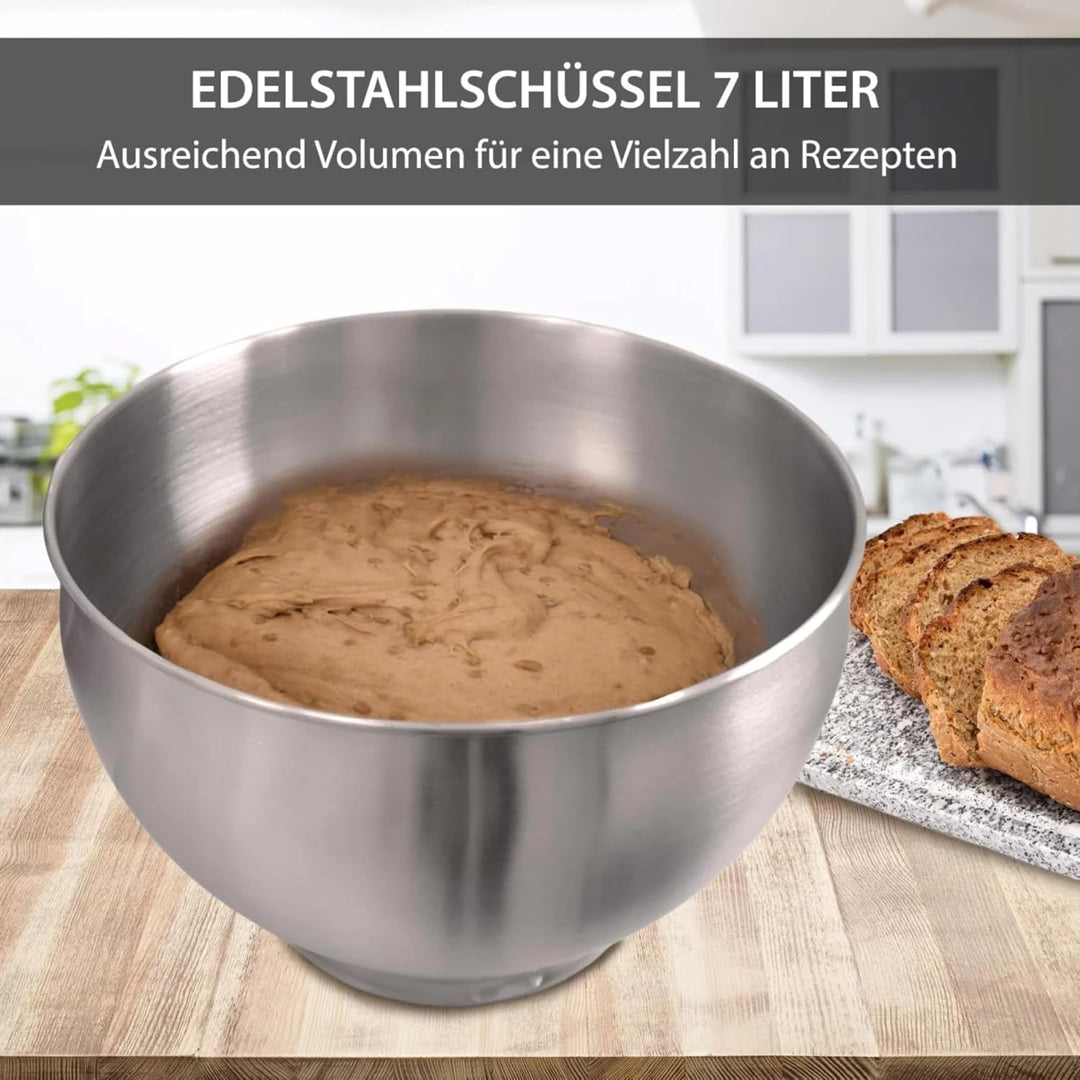 Syntrox Küchenmaschine Glumya Edelstahl 7 Liter Küchengerät & Fleischwolf, Zubehör für Teig und Crem