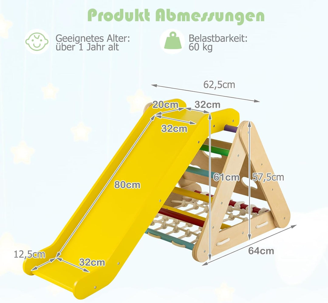 GOPLUS 3 in 1 Kletterdreieck mit Rutsche, Klettergerüst mit Leiter & Netz & Brett für Kinder, Indoor