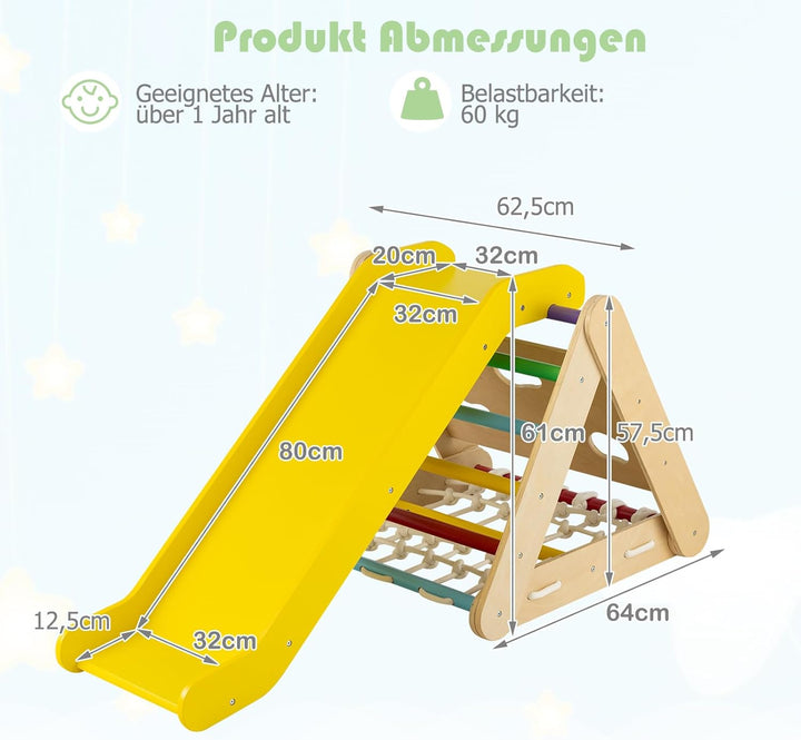 GOPLUS 3 in 1 Kletterdreieck mit Rutsche, Klettergerüst mit Leiter & Netz & Brett für Kinder, Indoor