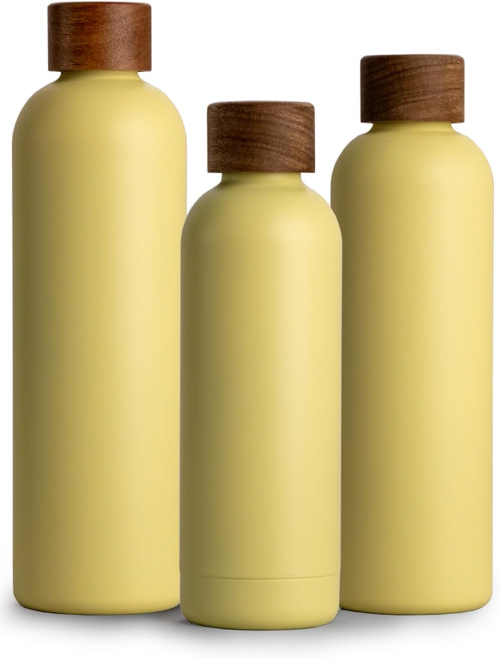 T&N Edelstahl Trinkflasche 500ml, Thermosflasche 0.5l mit Akazienholz Deckel, Isolierte Wasserflasch