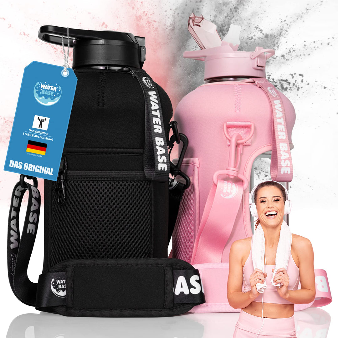 Water Base Trinkflasche Sport 2,2 l Fitness Wasserflasche aus BPA-freiem Tritan mit Seitentasche Mus