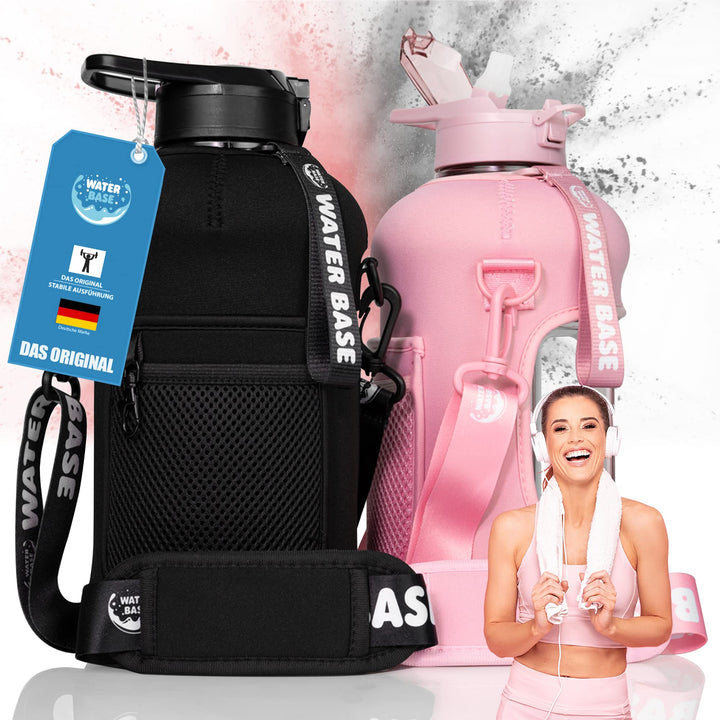 Water Base Trinkflasche Sport 2,2 l Fitness Wasserflasche aus BPA-freiem Tritan mit Seitentasche Mus