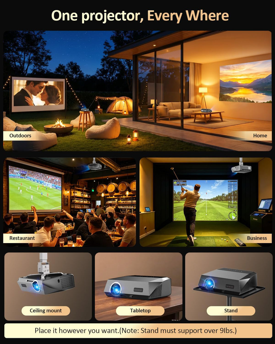 Smart Beamer 4K Wlan Bluetooth NFC, HDR LED Ultra HD 4K Beamer Heimkino Gaming 2300 ANSI Tageslicht,