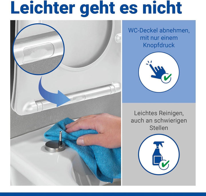 WENKO WC-Sitz Galati, flacher Toilettensitz in D-Form mit Absenkautomatik, aus Duroplast, Fix-Clip-B