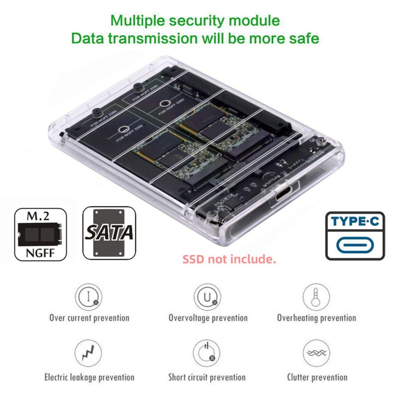 CY M.2 SATA SSD auf 2.5inch SATA Adapter,Dual NGFF B+M Key M.2 SSD auf USB C JOBD Raid0 Span Bridge