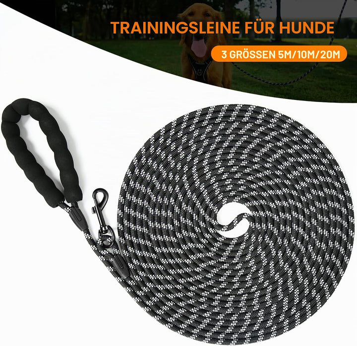 Reflektierend Schleppleine für Hunde, 5m/10m/20m Seil Hundeleine Trainingsleine Langes Ausbildungsle