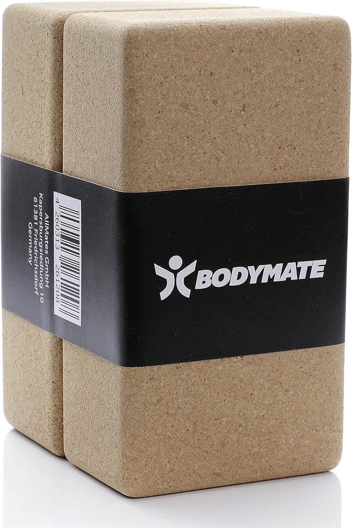 BODYMATE 2er Set Yoga Block aus Kork, Yogablöcke, Korkblock für Yoga, aus 100% ökologischem Kork, Tr
