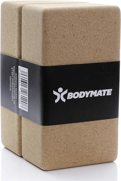 BODYMATE 2er Set Yoga Block aus Kork, Yogablöcke, Korkblock für Yoga, aus 100% ökologischem Kork, Tr
