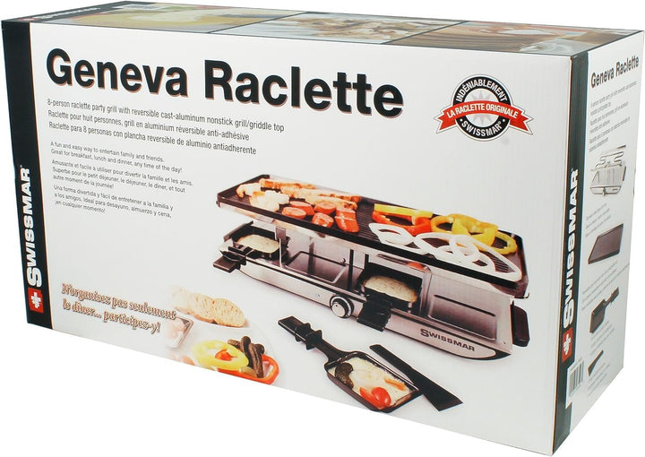 Swissmar Geneva Raclette 8 Personen, Raclette Grill mit Pfännchen und Schiebern, antihaftbeschichtet
