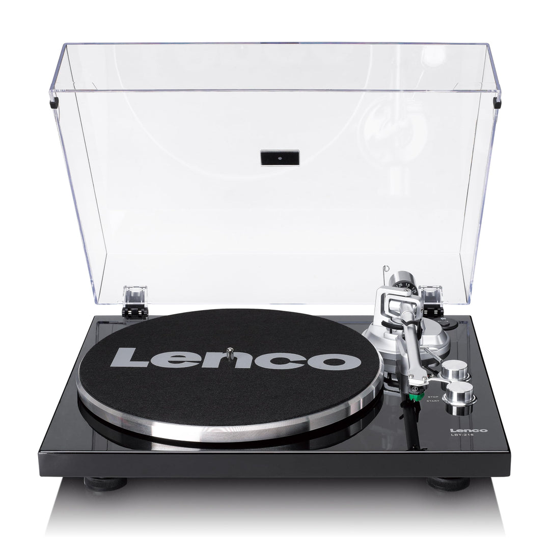 Lenco LBT-215BK - Plattenspieler mit Bluetooth® und einem Metall-Plattenteller, Tonarm und Gegengewi