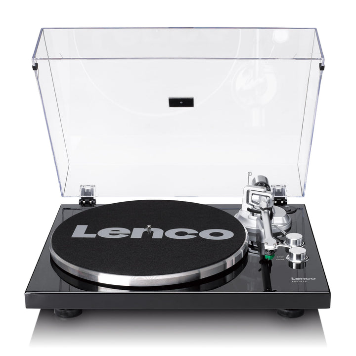 Lenco LBT-215BK - Plattenspieler mit Bluetooth® und einem Metall-Plattenteller, Tonarm und Gegengewi