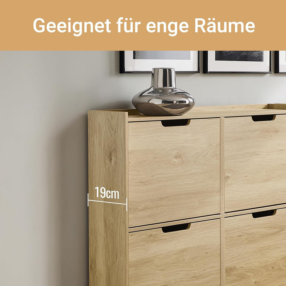 SoBuy Schuhschrank schmal mit 4 Klappen 100x91x19cm für Flur | Schuhkipper platzsparend, geschlossen